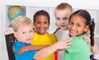 kids doing group hug